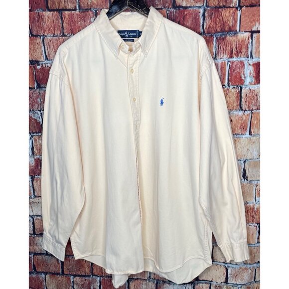 Polo Ralph Lauren Men's  XXL Cotton Dress Yellow Long Sleeve Button Front Shirt - Picture 2 of 4